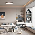 Cheerful Kids Room Interior Design With Bed Bookshelves Toys Study Desk And Rug