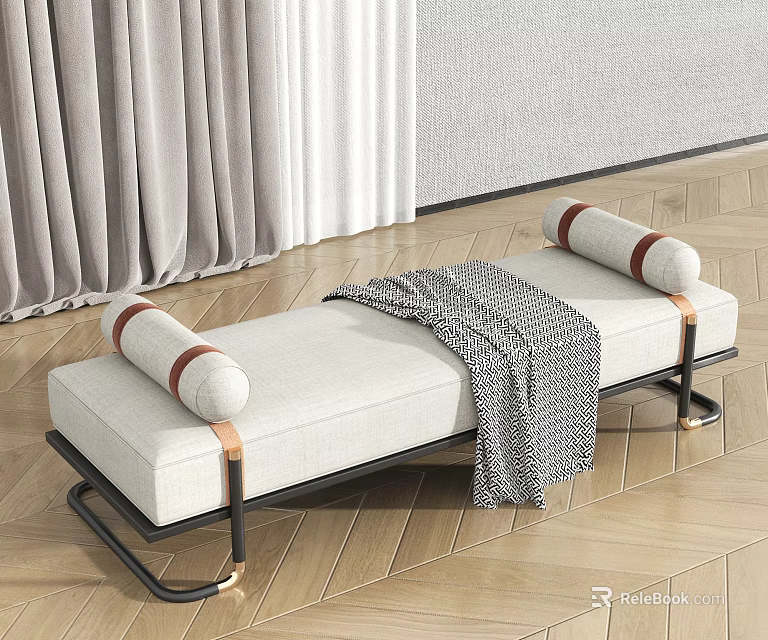 Modern Daybed With Light Upholstery And Throw Blanket 3d model