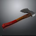 Vintage Axe Weapon With Metal Head And Red Brown Wooden Handle On Smooth Surface