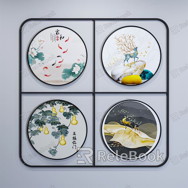 New Chinese Style Round Frame Painting Round Painting model