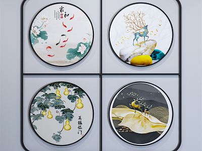 New Chinese Style Round Frame Painting Round Painting model