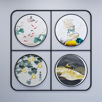 New Chinese Style Round Frame Painting Round Painting 3d model