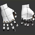 White Mechanical Palms As Household Items With Metal And Orange Joints On Black Reflective Surface