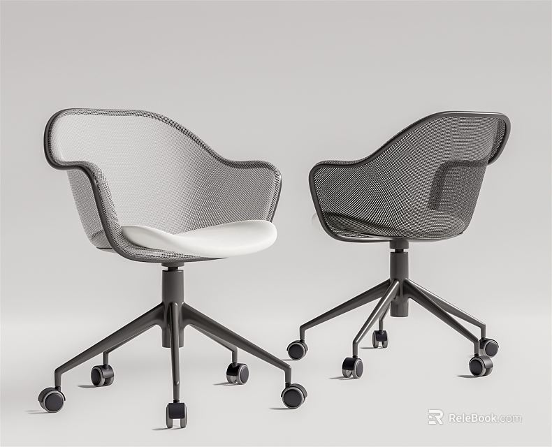Modern Mesh Office Chair With Armrest And Swivel Wheel Base In Black White 3d model 