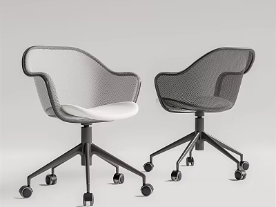 Modern Mesh Office Chair With Armrest And Swivel Wheel Base In Black White 3d model