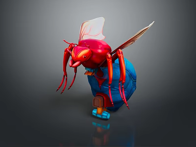 Game Movie Character Red Blue Insect With Transparent Wings And Long Legs 3d model
