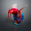 Game Movie Character Red Blue Insect With Transparent Wings And Long Legs