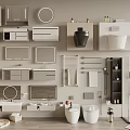 Modern Bathroom Set With Ceramic Sink Toilet Wall Mirror Storage Cabinets And Towel Rack