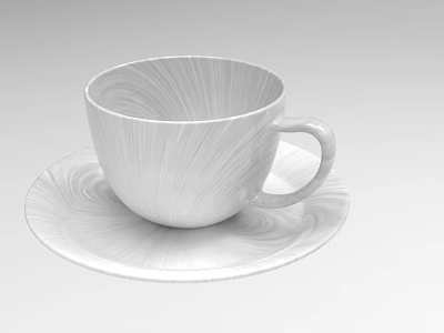 White Ceramic Cup And Saucer With Elegant Swirl Pattern Design 3d model