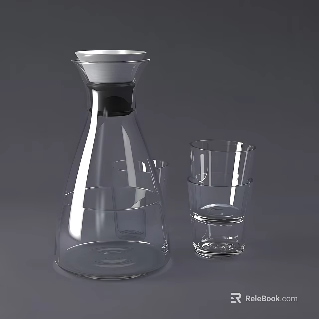 Transparent Glass Water Jug And Drinking Glasses Set For Home Use 3d model 