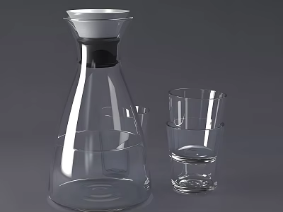 Transparent Glass Water Jug And Drinking Glasses Set For Home Use 3d model