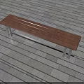 Modern Outdoor Bench With Wooden Slats And Metal Frame On Stone Tile Floor