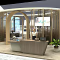 Modern Exhibition Hall Interior With Open Space Circular Display Stand Green Plants And Large Windows