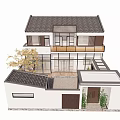 Traditional Rural Self Built House With Tile Roof White Walls Courtyard And Second Floor Balcony