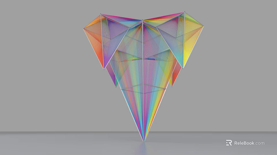 Rainbow Colored Heart Shaped Polyhedral Decorative Ornament Set With Transparent Material And Geometric Design 3d model 