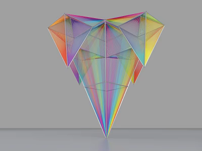 Rainbow Colored Heart Shaped Polyhedral Decorative Ornament Set With Transparent Material And Geometric Design 3d model