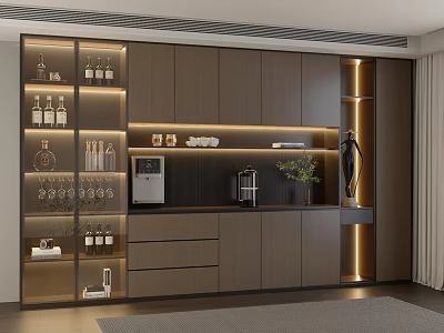 Modern Sideboard Design With Glass Doors LED Lighting Storage Drawers And Decorative Items 3d model
