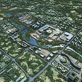Aerial Planning Layout Design With Green Spaces Water Bodies Urban Buildings And Road Networks
