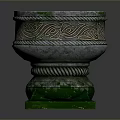 Decorative Stone Stool With Green Top And Golden Pattern On Green Base 3d model