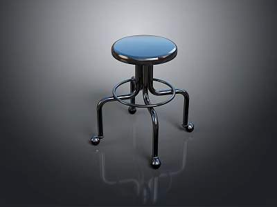 Modern Chrome Stool With Round Seat And Sturdy Metal Legs Design 3d model