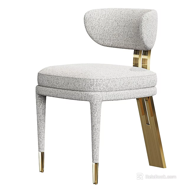 Elegant Modern Accent Chair With Light Gray Fabric Curved Backrest And Gold Metal Legs 3d model 