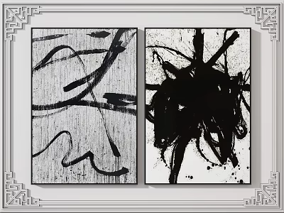 Black And White Abstract Paintings In Chinese Style Frames For Wall Art 3d model