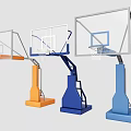 Three Orange Blue and Light Blue Basketball Hoops With Sturdy Base Backboard And Adjustable Rim