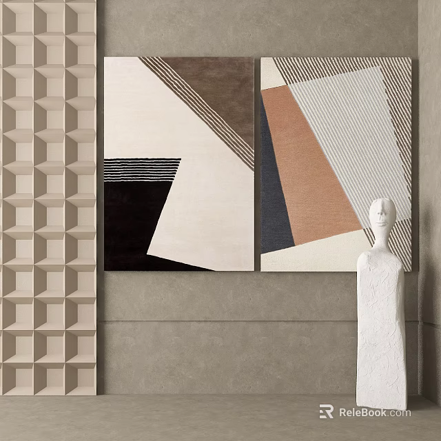Abstract Geometric Wall Art With White Sculpture And Textured Wall 3d model