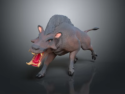 Ferocious Warthog 3D Model In Dynamic Pose With Open Mouth Sharp Tusks And Muscular Body 3d model