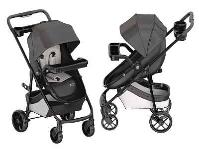 Modern Baby Stroller Design With Canopy Handle And Two Angles View 3d model