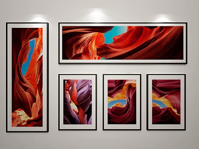 Abstract Canyon Paintings With Flowing Red Orange Purple Blue Textures For Wall Decor 3d model