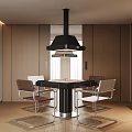 Mahjong Room Interior Design With Black Table Four Chairs Black Pendant Light And Wooden Walls