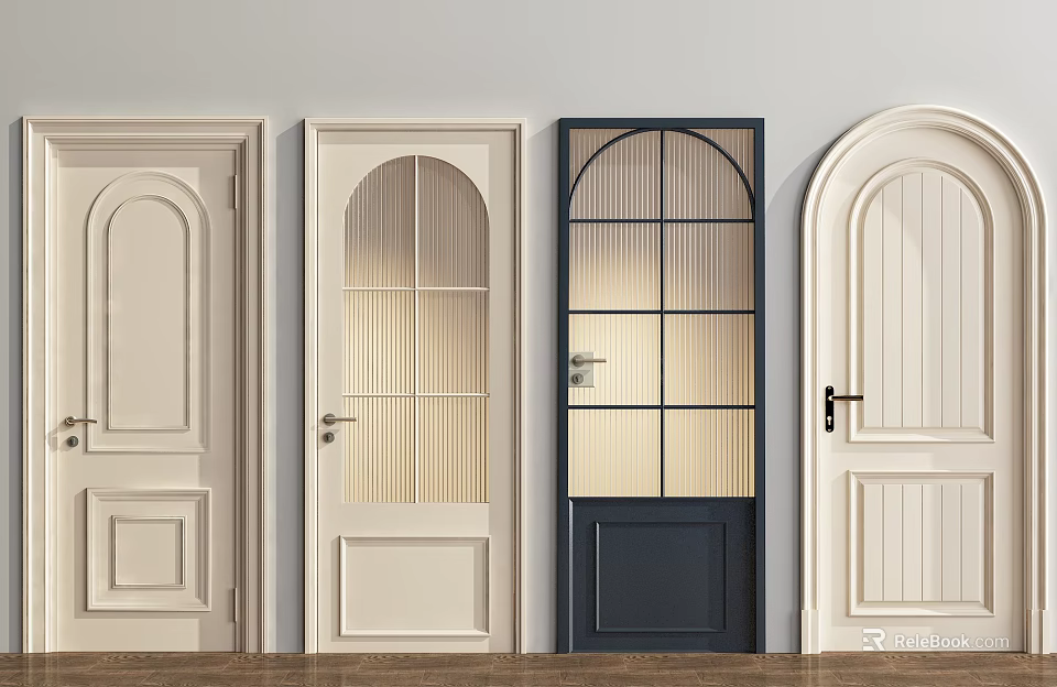 Various Interior Hinged Doors With Glass Panels And Different Design Styles 3d model