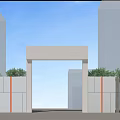 Modern Entrance Gate Design With Gray Structure Green Plants And Blue Sky View