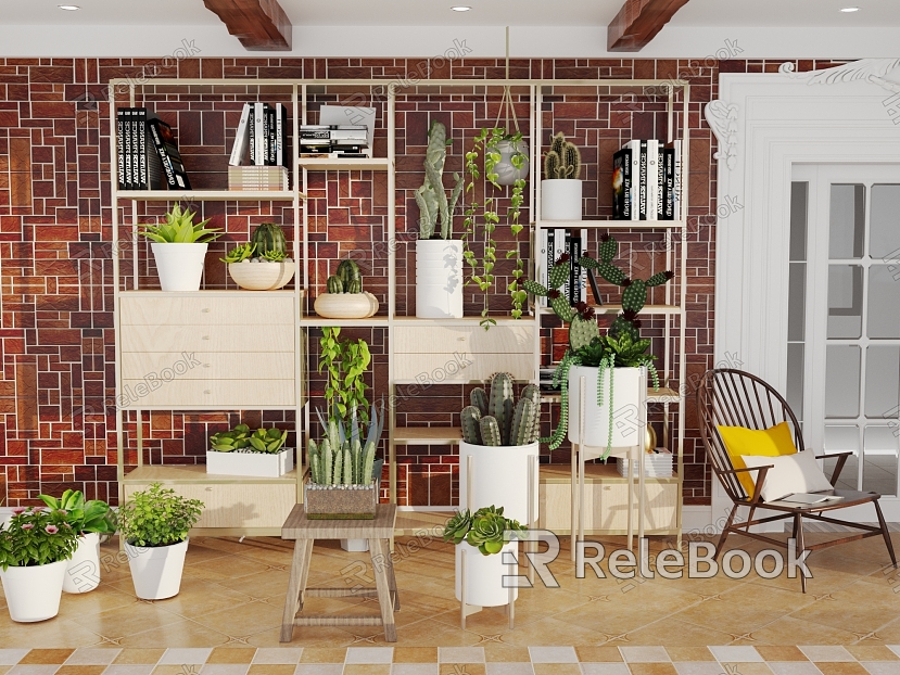 Plant rack sliding door rattan chair model