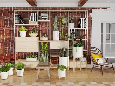 Plant rack sliding door rattan chair model