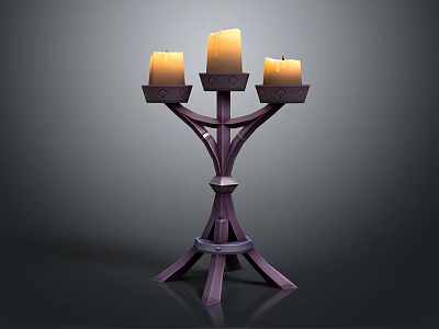 Elegant Dark Candelabra Furniture Design With Three Lit Candles And Intricate Stand 3d model