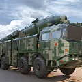 Camouflaged Military Functional Vehicle With Red Five Pointed Star Multiple Wheels And Missile Launch System