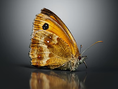 Brown and Orange Butterfly with Spots on Wings in Close Up View on Reflective Surface 3d model