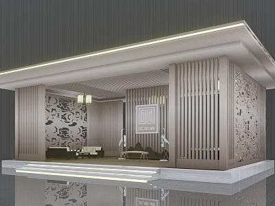 Modern Pergola Design With Wooden Lattice Ceiling Lighting And Decorative Wall Panels 3d model