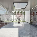 Modern Sales Office Building With Glass Curtain Wall Water Feature And Greenery Design