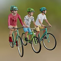 Three Kids Riding Bicycles Wearing Safety Helmets Enjoying Outdoor Activity