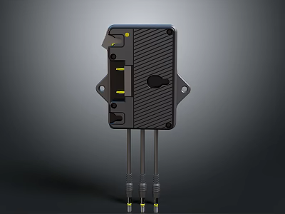 Black Electronic Device With Three Metal Probes Yellow Indicators Textured Surface And Mounting Holes 3d model