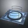 Textured Circular Metallic Platform With Curved Railings And Square Base