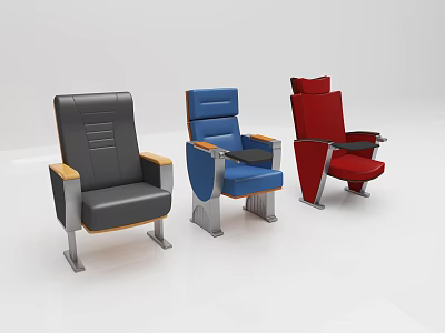 Modern Public Theater Seats in Black Blue Red with Armrests and Side Table 3d model