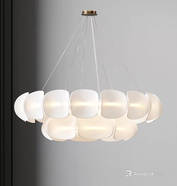 Elegant Modern Chandelier With White Glass Shades For Dining Room Lighting 3d model 