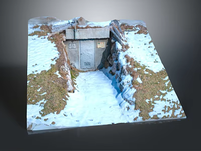 Snowy Bunker Entrance Model Scene With 1939 Gray Door Grass And Dirt 3d model