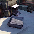 Cartoon Scene Urban Corner With Brick Buildings Metal Crates And Stairs