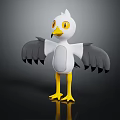 3D Animated Bird Character With White Body Gray Wings And Yellow Feet