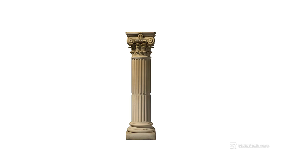 Classical Roman Column With Intricate Carved Capital And Fluted Shaft Design 3d model 